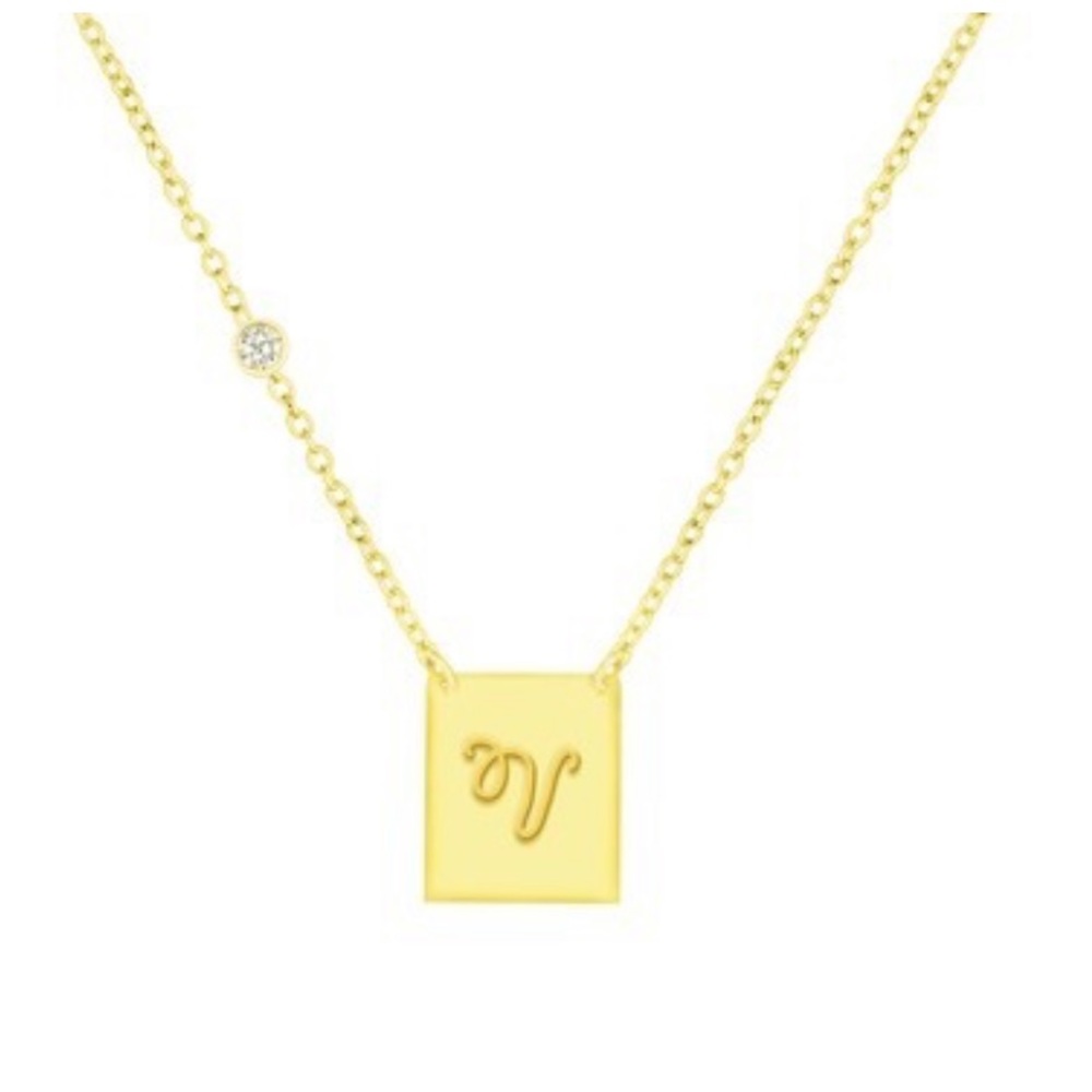 Savvy Cie 18k Gold CZ Script Initial Necklace